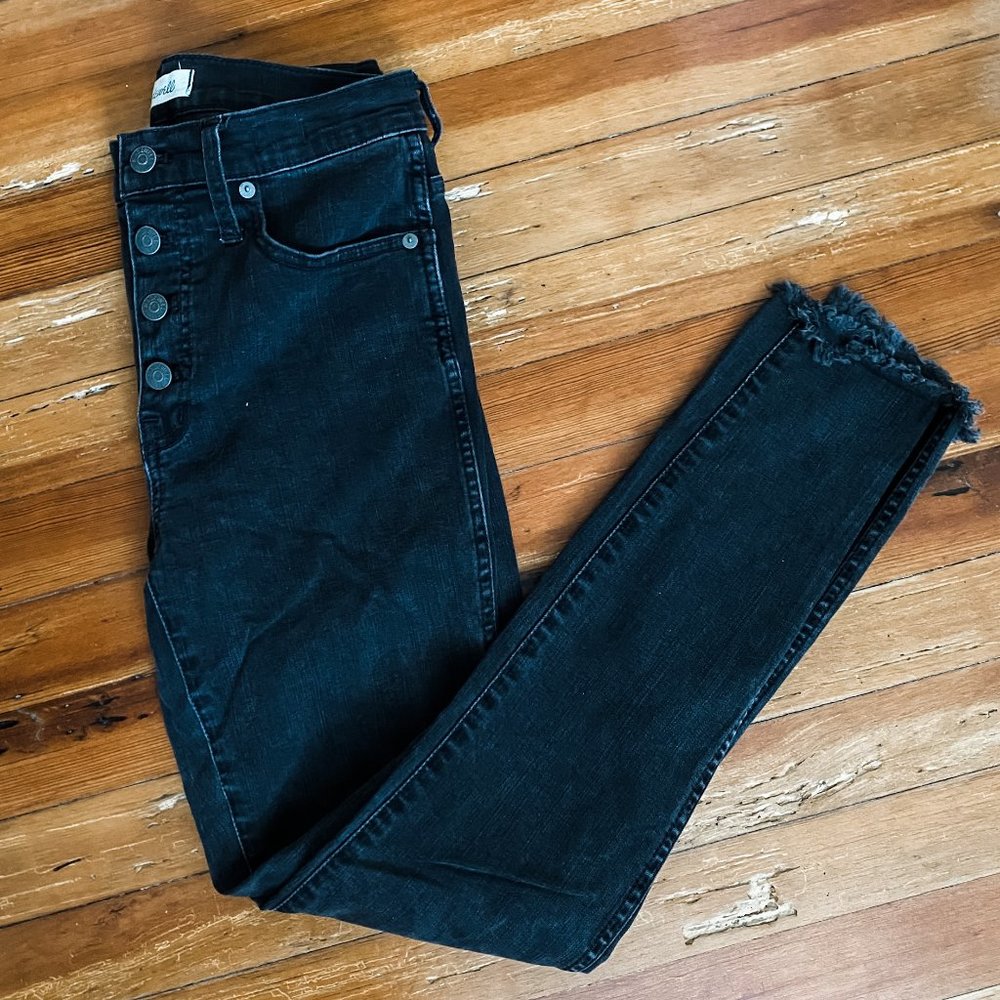 Black Distressed Madewell Skinny Jeans Button Fly